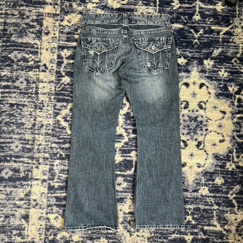 Guess Jeans Rancho Bootcut Distressed Dark Wash Denim Jeans W30 L30 AST024